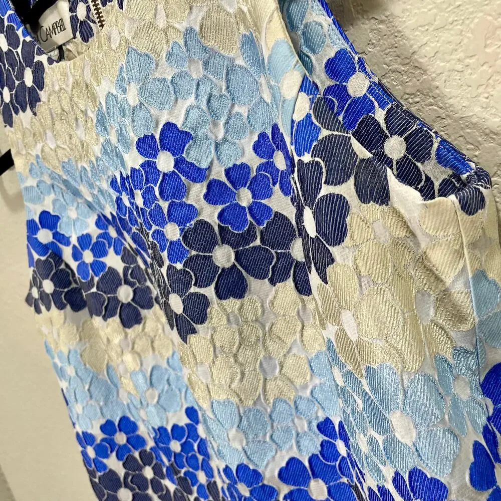 Sara Campbell Sleeveless Sheath Dress Blue Floral Textured Size 8 Boutique Y2K - Picture 2 of 12